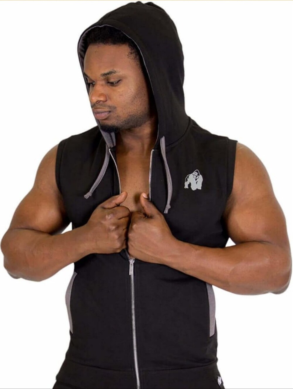 Gorilla Wear Men's Black Sleeveless Zip Hoodie